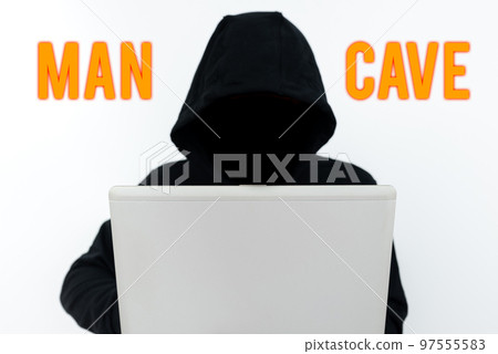 Hand writing sign Man Cave. Business showcase a room, space or area of a dwelling reserved for a male person 97555583