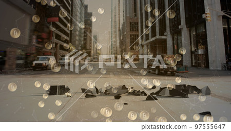 Bitcoin symbols moving against dollar symbol falling and breaking Bitcoin symbols moving against dollar symbol falling and breaking 97555647