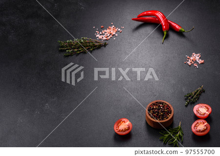 Delicious fresh juicy beef steak with spices and herbs Delicious fresh juicy beef steak with spices and herbs 97555700