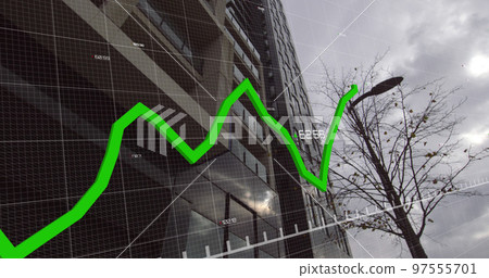 Financial curve over high building. Financial curve over high building. 97555701
