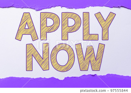 Writing displaying text Apply Now. Conceptual photo An act of a person to acquire the job related to the profession 97555844
