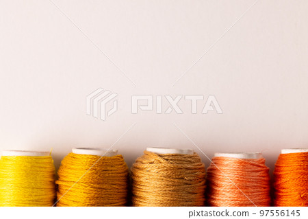 Composition of sewing equipment on white background Composition of sewing equipment on white background 97556145