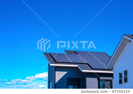 Newly built renewable energy housing with solar power generation 97556334