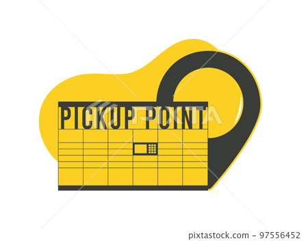 Parcel locker black and yellow outline icon. Self-service terminal with locked parcels Parcel locker black and yellow outline icon. Self-service terminal with locked parcels 97556452