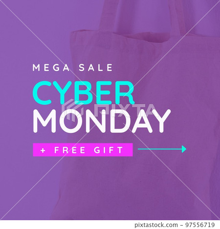 Square picture of cyber monday mega sale text over yellow shopping bag Square picture of cyber monday mega sale text over yellow shopping bag 97556719