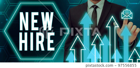 Handwriting text New Hire. Conceptual photo someone who has not previously been employed by the organization 97556855