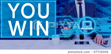 Conceptual display You Win. Concept meaning be first in school race or competition Got gold medal Rating Conceptual display You Win. Concept meaning be first in school race or competition Got gold medal Rating 97556946
