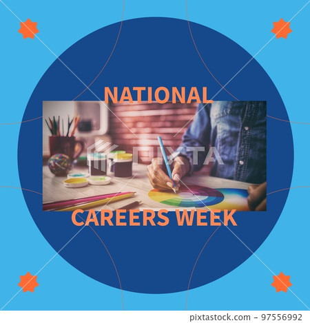 Composition of national careers week text over man using computer and colour wheel Composition of national careers week text over man using computer and colour wheel 97556992