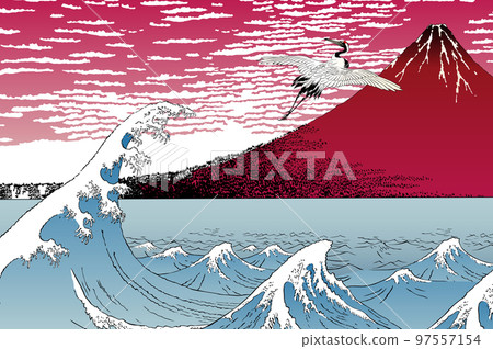 Red gale, fine weather, waves and cranes 97557154
