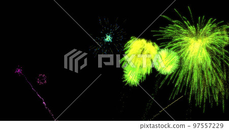 Image of colourful christmas and new year fireworks exploding in night sky 97557229