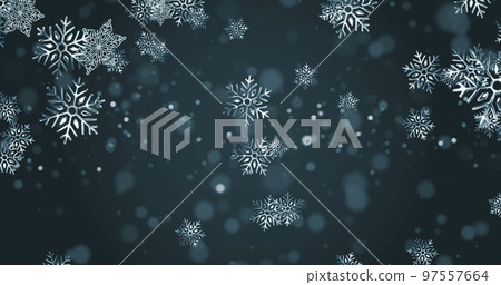 Image of snow falling and light spots on black background 97557664