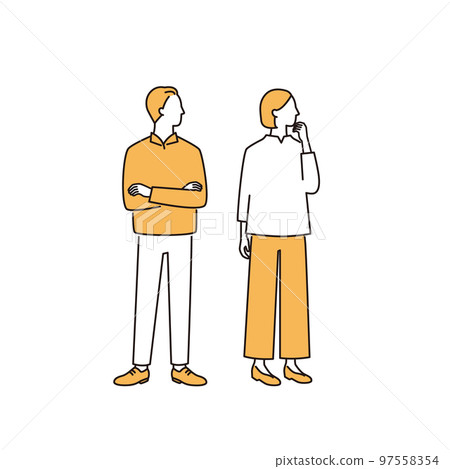 Whole body image of thinking couple Whole body image of thinking couple 97558354