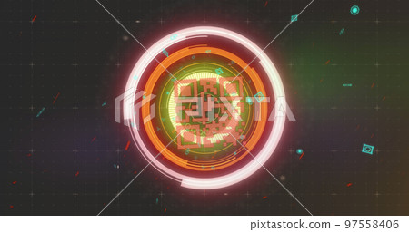 Image of scope scanning and qr code security data processing on black background 97558406