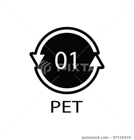 PET 01 recycling code symbol. Plastic recycling vector polyethylene sign. PET 01 recycling code symbol. Plastic recycling vector polyethylene sign. 97558474