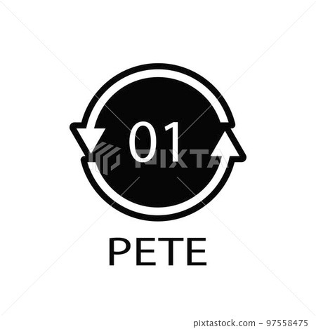 PETE 01 recycling code symbol. Plastic recycling vector polyethylene sign. PETE 01 recycling code symbol. Plastic recycling vector polyethylene sign. 97558475