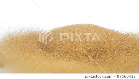 Sand flying explosion, Golden sand wave explode. Abstract sands cloud fly. Yellow colored sand splash throwing in Air. White background Isolated high speed shutter, throwing freeze stop motion Sand flying explosion, Golden sand wave explode. Abstract sands cloud fly. Yellow colored sand splash throwing in Air. White background Isolated high speed shutter, throwing freeze stop motion 97560432