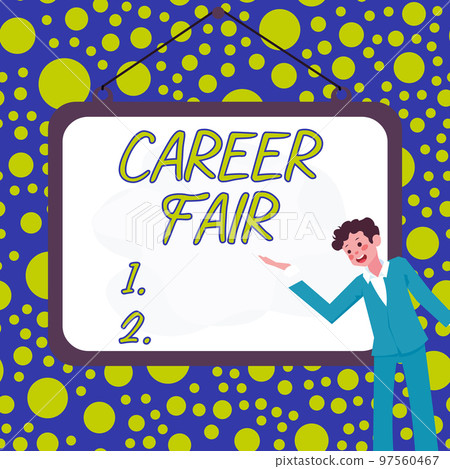 Text caption presenting Career Fair. Business showcase an event at which job seekers can meet possible employers 97560467