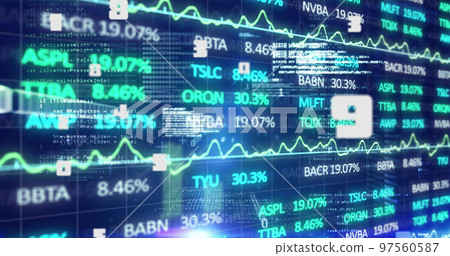 Image of financial data processing on digital screen 97560587