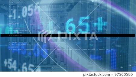 Image of binary code over background in globe and mid 97560590