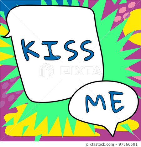 Handwriting text Kiss Me. Conceptual photo informally request to touch my lips with your lips or press against Handwriting text Kiss Me. Conceptual photo informally request to touch my lips with your lips or press against 97560591