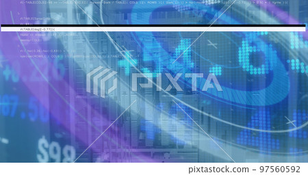 Image of binary code over background in globe and mid 97560592