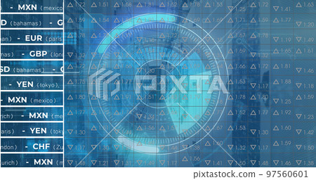 Image of stock market over scope scanning and server room Image of stock market over scope scanning and server room 97560601