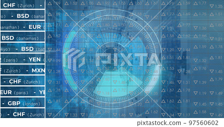 Image of stock market over scope scanning and server room Image of stock market over scope scanning and server room 97560602