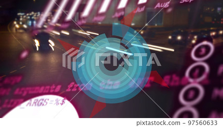 Image of scope scanning and data processing over globe 97560633