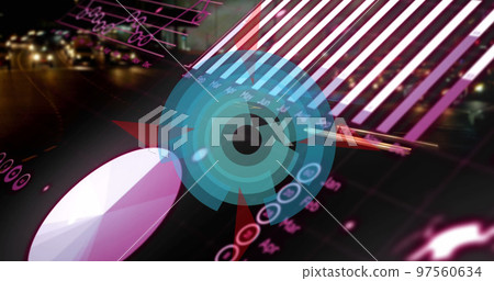 Image of scope scanning and data processing over globe Image of scope scanning and data processing over globe 97560634