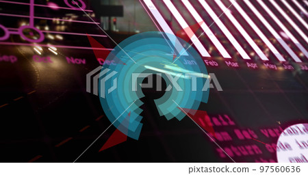Image of scope scanning and data processing over globe Image of scope scanning and data processing over globe 97560636