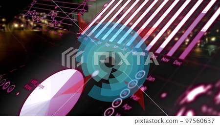 Image of scope scanning and data processing over globe Image of scope scanning and data processing over globe 97560637