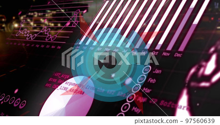 Image of scope scanning and data processing over globe Image of scope scanning and data processing over globe 97560639