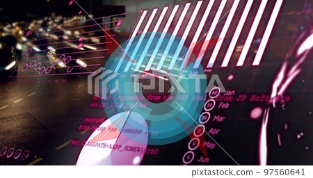 Image of scope scanning and data processing over globe Image of scope scanning and data processing over globe 97560641