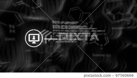 Image of qr code and network of connections over black background 97560666