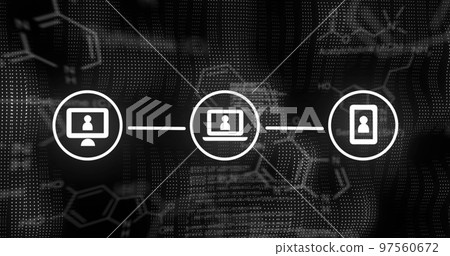 Image of qr code and network of connections over black background 97560672