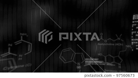 Image of qr code and network of connections over black background 97560673