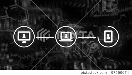 Image of qr code and network of connections over black background 97560674