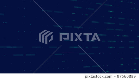 Image of purple wave pattern and green dots forming line graph over trading board 97560889