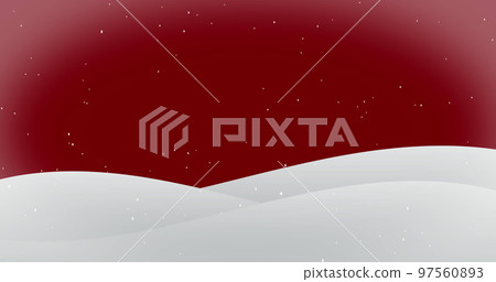 Composition of snow falling over winter landscape on red background Composition of snow falling over winter landscape on red background 97560893