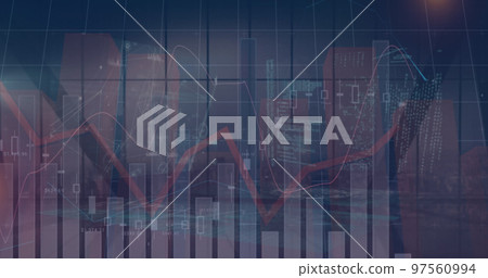 Image of financial data and graphs over cityscape Image of financial data and graphs over cityscape 97560994
