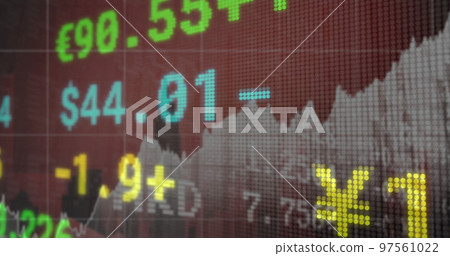 Image of financial data and graphs over cityscape Image of financial data and graphs over cityscape 97561022