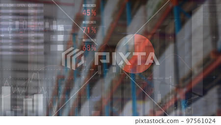 Image of financial data processing over empty warehouse Image of financial data processing over empty warehouse 97561024