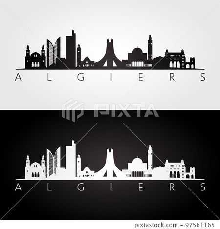 Algiers, Algeria skyline and landmarks silhouette 97561165