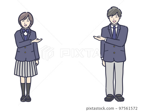 Illustration of male and female students in uniform guiding 97561572
