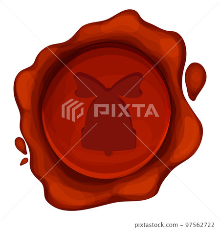Christmas wax seal with bell round stump red color in cartoon style isolated on white background. Decoration, greeting, new year 97562722