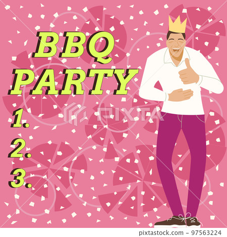 Conceptual display Bbq Party. Business idea usually done outdoors by smoking meat over wood or charcoal 97563224