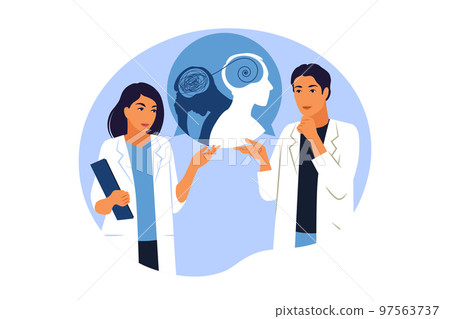 Bipolar disorder mind mental concept. Mood disorder. Practitioner doctors consult and diagnose. Vector illustration. Flat. 97563737