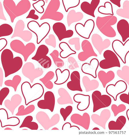 Seamless pattern with romantic hearts in pink and viva magenta pantone colour. Valentine's day, wedding, mother's day background. Vector illustration Seamless pattern with romantic hearts in pink and viva magenta pantone colour. Valentine's day, wedding, mother's day background. Vector illustration 97563757