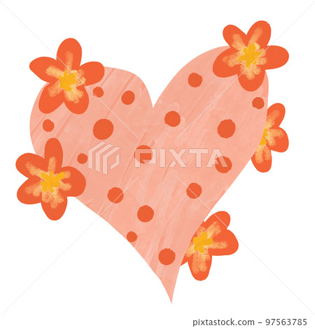Hand drawn ilustration of orange peach heart shape with floral flowers. St valentines day love greeting invitation poster. Decorative holiday banner, gouache art texture, elegant pastel design. Hand drawn ilustration of orange peach heart shape with floral flowers. St valentines day love greeting invitation poster. Decorative holiday banner, gouache art texture, elegant pastel design. 97563785