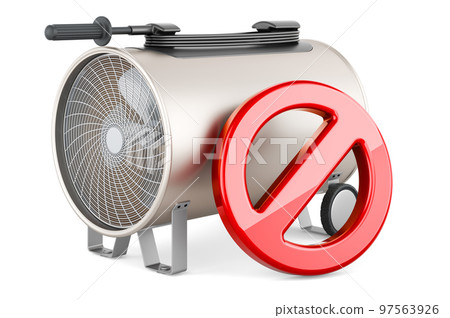 Blower heater with forbidden symbol, 3D rendering Blower heater with forbidden symbol, 3D rendering 97563926